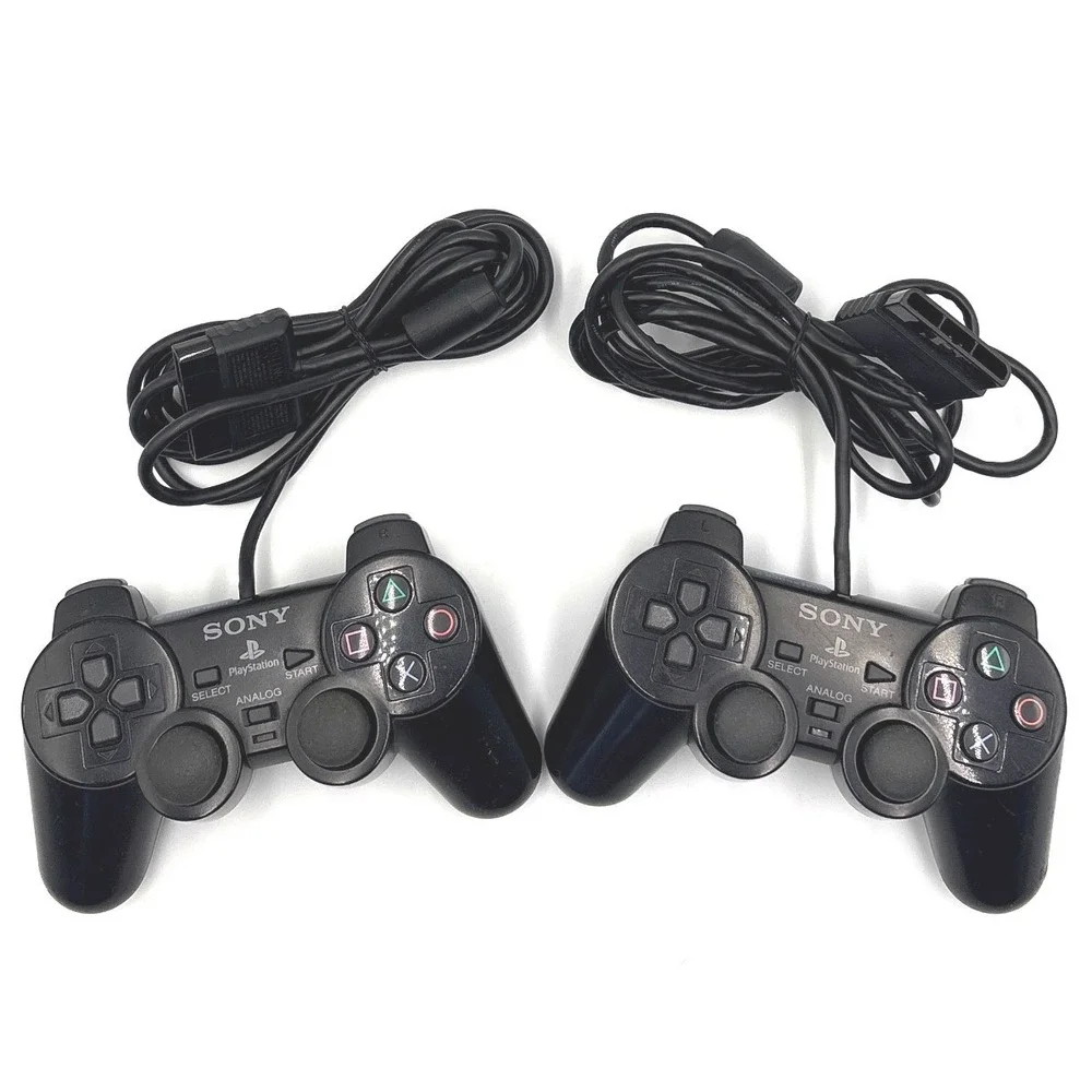 Lot of 2 Sony PlayStation 2 DualShock 2 Wired Controllers Black SCPH-10010 OEM